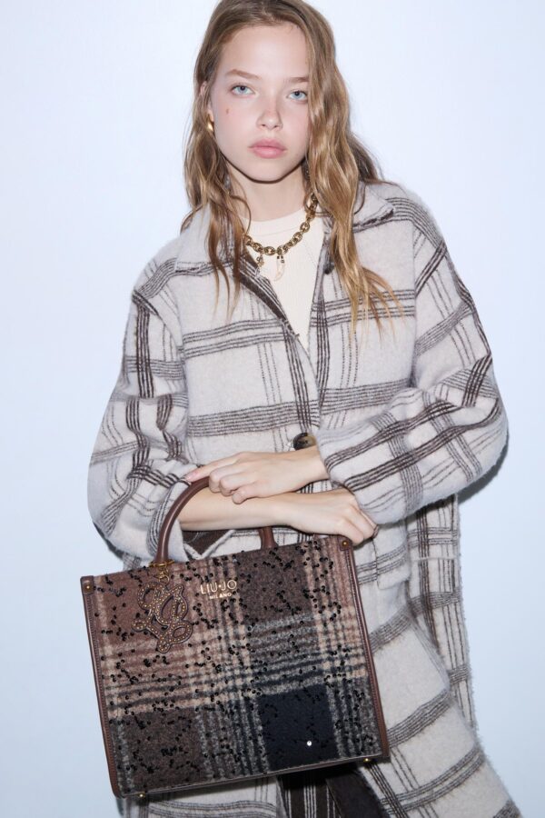 Mala Shopper Ridhi M Xadrez Liu Jo Castanho Escuro AF6206-T759A-00533 - imagem 5