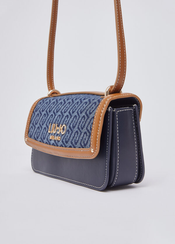 Bolsa transversal pequena em jeans jacquard