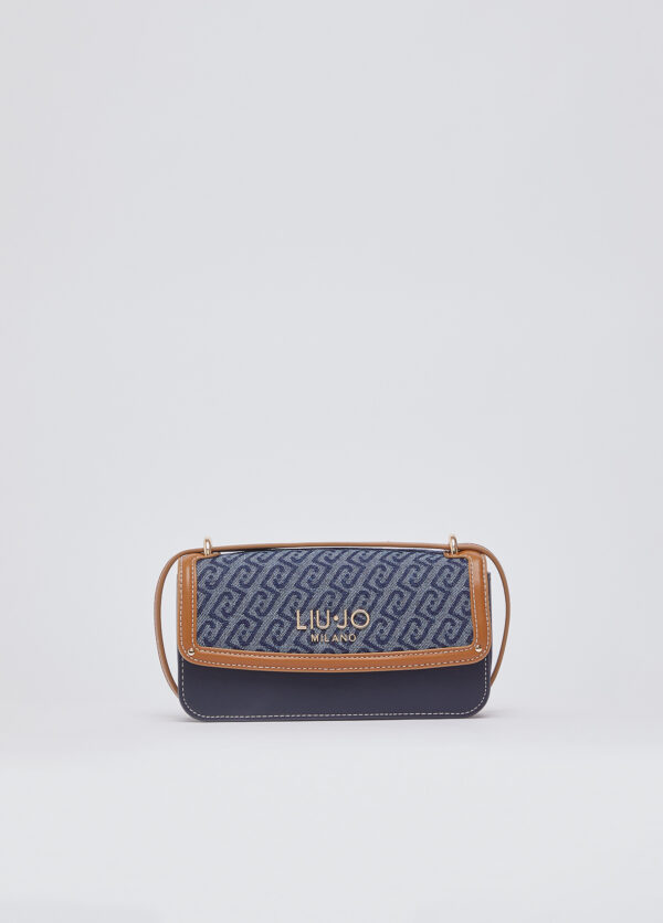 Bolsa transversal pequena em jeans jacquard