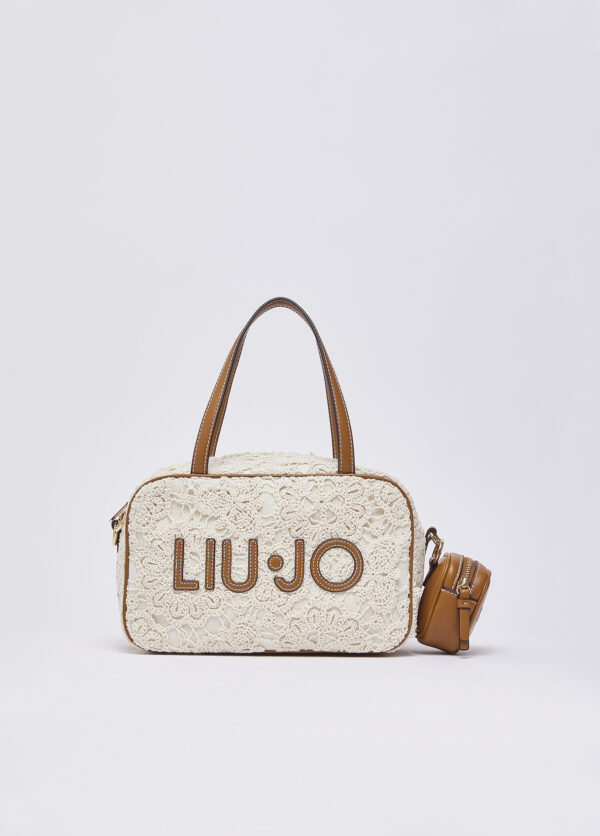 Bolsa bowling média com detalhes em renda