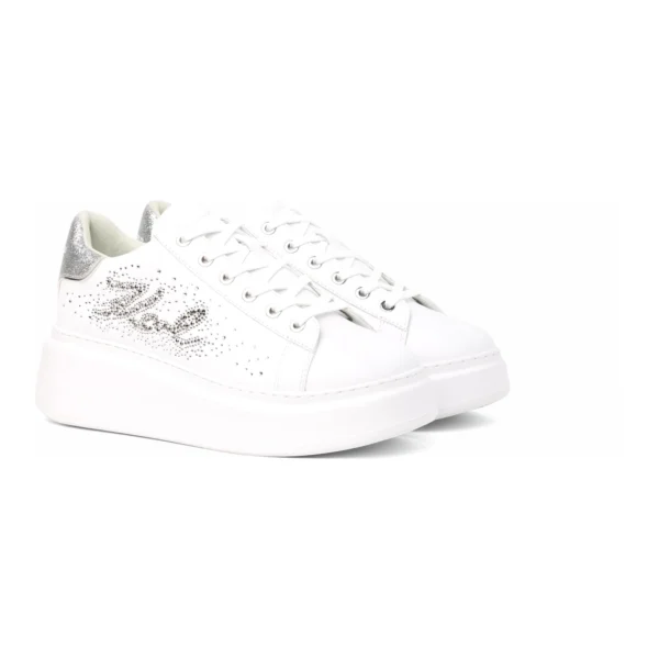 Sapatilhas Anakapri Signature Karl Lagerfeld Branco e Prateado KL63516S-01S